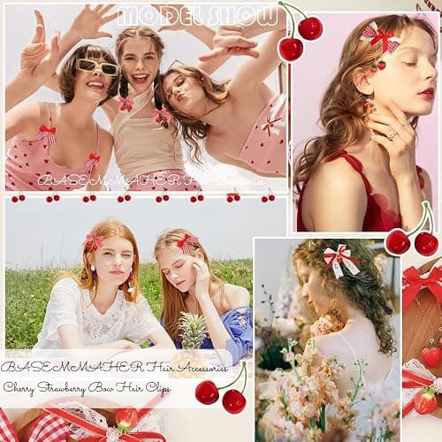 8 Pcs Cherry Strawberry Bow Hair Clips Cute Red White Bow Alligator Hair Clips Lace Gingham Hairpin Bows Fruit Hair Barrettes Hair Accessories for Women Girls Christmas Party thumbnail 5