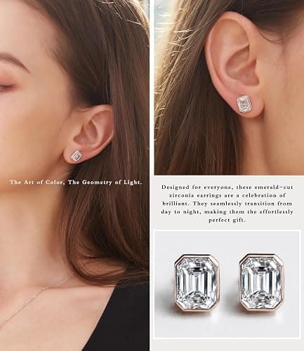 Raneecoco 4.0ct Total Emerald Cut Cubic Zirconia CZ Earrings Stud / 18K Gold Plated Sterling Silver thumbnail 6