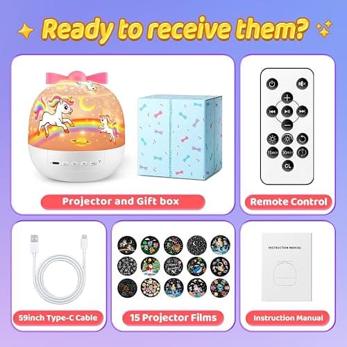 Nachtlicht Sternenhimmel Projektor Kinder,10 Musik Spieluhr , Nachtlicht Baby,Nachttischlampe ,Kawaii Deko,Einhorn Geschenke für Mädchen,Weihnachtsgeschenke, Weiß thumbnail 9