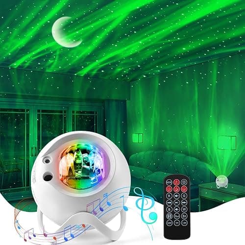 Aurora Northern Lights Projector: 60+ Light Effects White Noise Stars Sky Moon Lights for Bedroom Bluetooth Remote Timer Multi Colors, Mood Lighting Room & Classroom Decor - Image 1