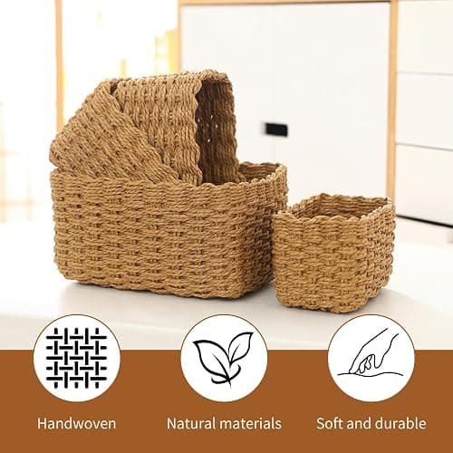 4 Cestas Tejidas a Mano Cestas Rectangulares De Mimbre Versátiles, Ideales Para Organizar Estanterías, Adecuadas Para Baños, Cocinas y Oficinas, y También Perfectas Para Envolver Regalos thumbnail 3