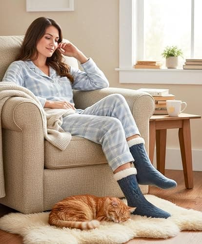 The Metluks Women's Knit Slipper Socks with Non-slip Grippers, Warm Fuzzy Fluffy Sherpa Lined, Cozy Christmas Gifts thumbnail 2