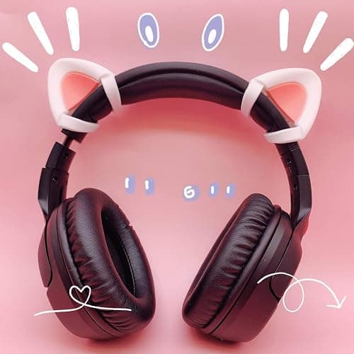 REEYEAR Cute Pink Cat Ears Fits for HypreX Cloud/Cloud Stinger/Cloud Flight Headsets, Universal Fit Lovely Kitty Adjustable Attachment Straps for Video Live Gaming Headphone,White & Pink thumbnail 3