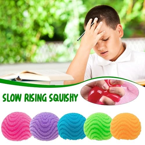 Fuzz Ball Squishy Stress Ball Slow Rising Memory Foam Fidget Squishy Fuzz Balls Adults Anxiety Stress Relief Toys (Blue) thumbnail 5