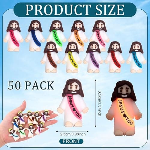 Haishell 50 Pcs Mini Jesus Figures Glow in The Dark Religious Cute Tiny Doll to Hide and Seek Church Favors for Sunday School Baptism (Mini, 50, Jesus Loves You) thumbnail 3