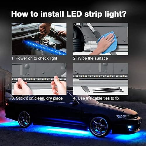 Car Underglow Lights, Yielinth Exterior LED Strip Lights with App and RF Remote Control,16 Million Colors Underglow Kit for Car thumbnail 7