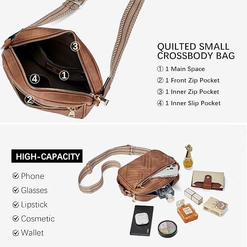 BOSTANTEN Quilted Crossbody Bags for Women Vegan Leather Purses Small Shoulder Handbags with Wide Strap thumbnail 5