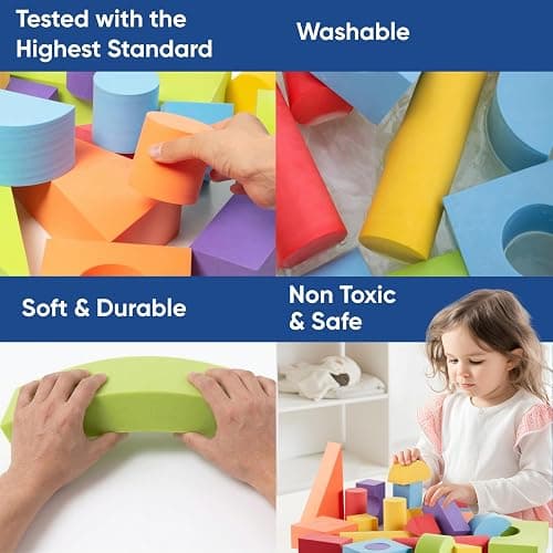 Set of 34 Large Foam Blocks for Toddlers - Stacking Soft Blocks for Kids with Shapes & Colors Learning - Construction Building Preschool Toys - Soft Toy for Daycare Toddlers 3-5 & Above thumbnail 6