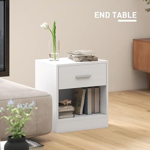 HOMCOM Modern Side Table, Accent Table with Drawer and Storage Shelf, End Table for Living Room, White Wood Grain thumbnail 6