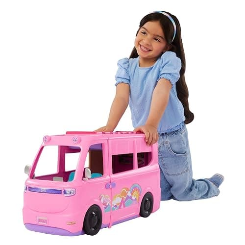 Barbie Dream Camper New for 2025 Playset with Roof Tent, Swing Chair, Fishing Pond, BBQ Grill with Color-Change Feature & 60+ Accessories Including Dough thumbnail 4