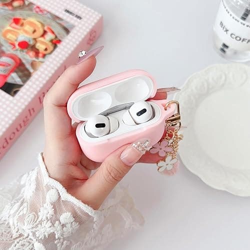 Cute Case for Airpods Pro 2nd/1st Generation Case, Soft Silicone Women iPod Pro 2/1 Gen Protective Cover 2019/2023/2022 with Pom Pom Flower Keychain&Cleaner Kit, Pink thumbnail 2