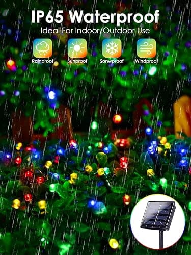 Multicolor Solar Christmas Lights Outdoor Decorations Waterproof, Tatal 6 Pack 600LED 198FT Solar String Lights Green Wire with 8 Modes, Christmas Fairy Light for Xmas Tree Party Wedding Garden Decor thumbnail 3