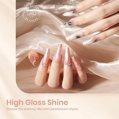 Beetles Pearl Gel Nail Polish – Glitter Silk 6 Colors Gel Polish Set, Pastel Pink White Orange Blue Colors Shimmer Mermaid Shell Swirl Thread Effect Soak Off UV LED Gift for Women thumbnail 4