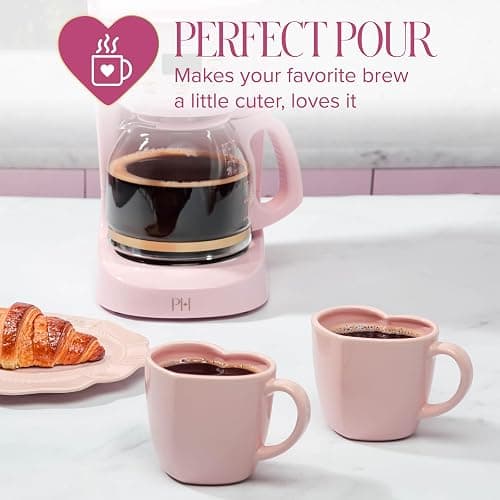 Paris Hilton Heart Shaped Ceramic Mug Set, Chic Stoneware Coffee Mugs for Coffee, Tea, Hot Cocoa, Microwave and Dishwasher Safe, 4-Piece, 14-Ounce, Pink thumbnail 5