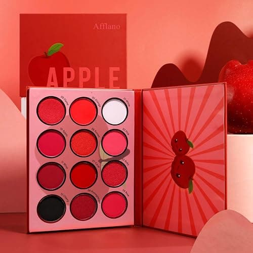 Afflano Red Eyeshadow Palette Makeup, Ultra Pigmented and Blending Bright Dark Hot True Red Eye Shade 12 Color, Cruelty Free Velvet Matte Shimmer Warm Fall Sunset Pink Red Eyes Makeup Pallet - Image 1