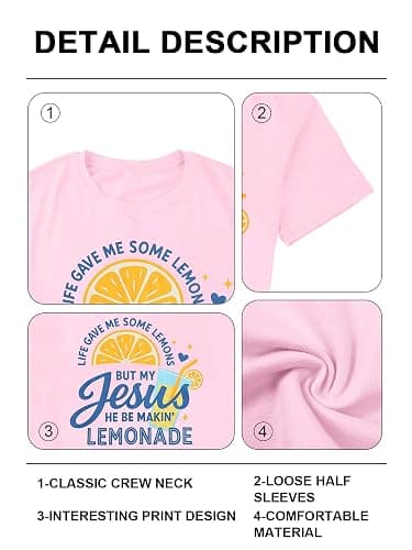 Oversized Christian Shirts for Women Jesus is My Jam T-Shirt Jesus Lemonade Graphic Tees Bible Verse Inspirational Tops thumbnail 6