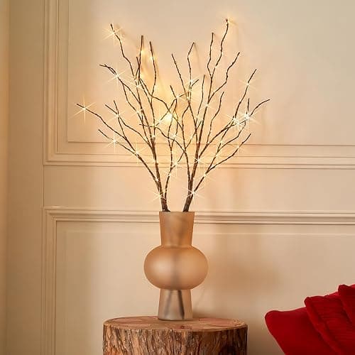 BAOLITVINE Lighted Willow Branches with Timer Battery Operated 100 LED Fairy Lights, Brown Twig Branches 32IN for Home Bedroom Fireplace Christmas Decoration Inside Outdoor - Image 1