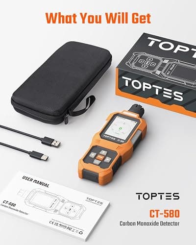 TOPTES CT-580 Portable Carbon Monoxide Detector, Rechargeable CO Detector with Vibration, Visual & Audible Alarms, 0-1000PPM, TFT Color Display for Home, Camping, Travel, Industrial & Professional Use thumbnail 8