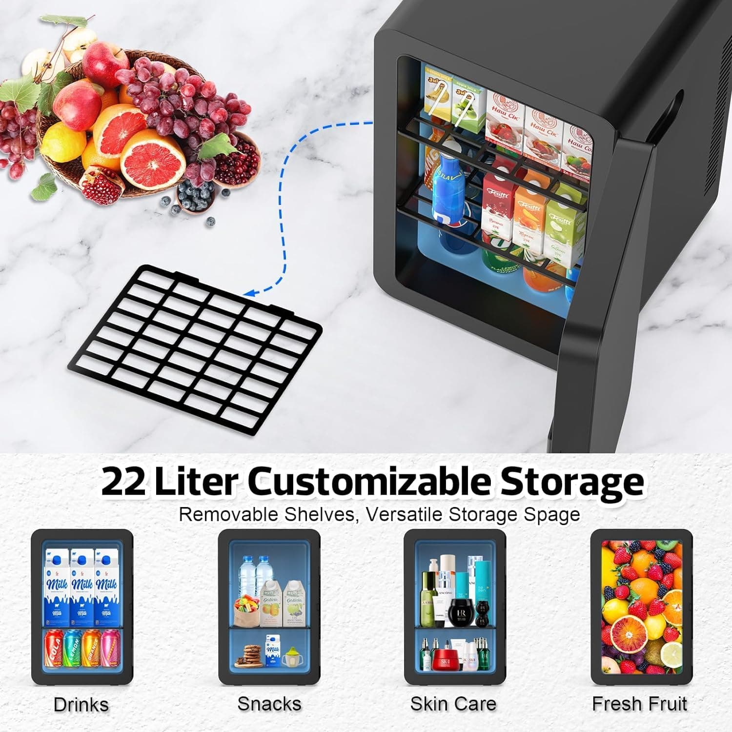 Personal Mini Fridge Cooler, 22L Portable Small Fridge Cooler and Warmer for Car Office Desk & Dorm Food Beverage Skincare Makeup, Black thumbnail 4
