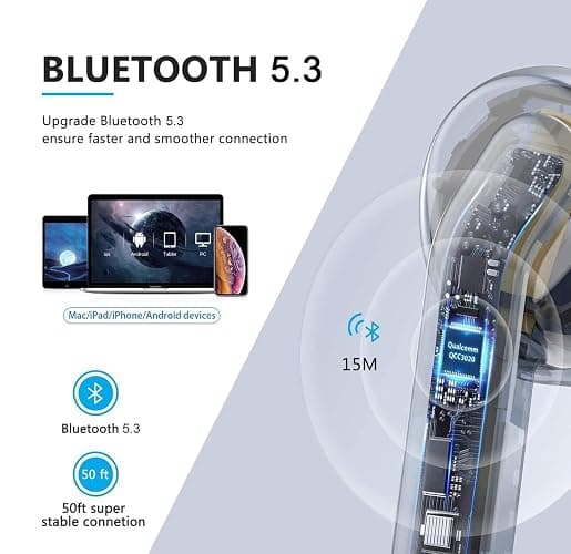 Wireless Earbuds,Wireless Charging Case IPX8 Bluetooth 5.3 with Headphones Touch Control Waterproof Stereo Earphones,Pop-ups Auto Pairing Hi-Fi Stereo Sound Headset for iPhone/Samsung/iOS/Android thumbnail 2