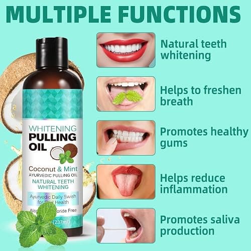 Coconut Oil Pulling for Fresh Breath and Oral Hygiene - Ayurvedic Expert Formulated | Supports Healthy Gums | Natural - Includes Tongue Scraper and Measuring Cup - 8 oz thumbnail 5