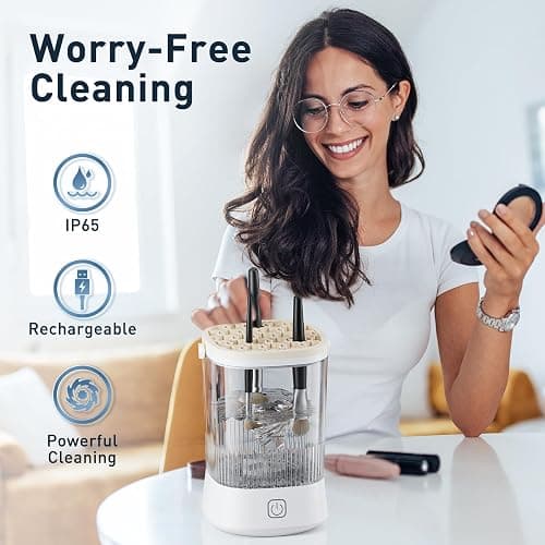 Electric Makeup Brush Cleaner - 9000 RPM Makeup Brush Cleaning Machine, IP65 Waterproof Automatic Makeup Brush Cleaner for Makeup Sponges and Brushes(White) thumbnail 3