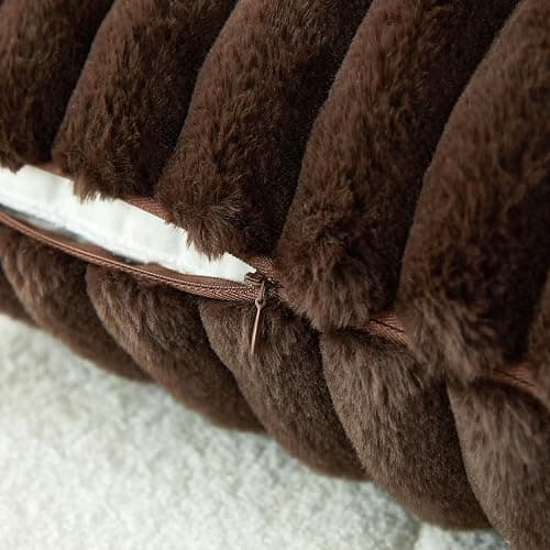 Sunday Praise Double-Sided Faux Fur Plush Throw Pillow Covers 18x18 Inch Set of 2 Dark Brown Striped Decorative Pillow Cases Soft Luxury Cushion Cases for Couch Sofa Living Room Décor thumbnail 4