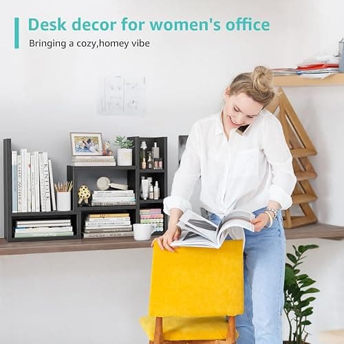 NUTIKAS Desk Shelves Desktop Orgnizer Shlef - Black Office Organization for Top of Desk Organizers and Accessories Corner Bookshelf Table Top Shelving Small Hutch Decorations for Office thumbnail 7