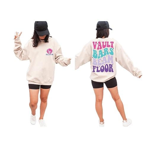 Personalized Name Gymnastics Vault Floor Bars Beam Youth Sweatshirt – Custom Girls Gymnast Sweatshirt, Gift for Gymnast, Youth & Adult Sizes White - Image 1
