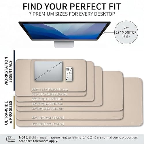 PROMATTOO Large Desk Pad Non-Slip Desk Mat Protector for Keyboard Mouse Waterproof Vegan Leather Surface Faux Leather Laptop Mat Smooth Mouse Pad Premium Gift Tube Warm Beige 23.6" x 13.7" thumbnail 3