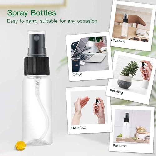 LISAPACK 1oz Small Spray Bottle (12 Pack), Mini Travel Size Plastic Sprayer | 30ml empty atomizer bulk, fine mist, clear water pump, refillable watercolor mister set, portable spritzer, leak proof, TSA thumbnail 3