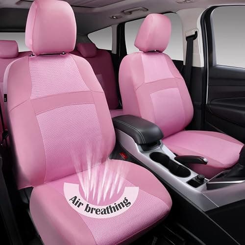CAR PASS Pink Car Seat Cover Full Sets, Air Breath in Summer Mesh Seat Cover 5mm Sponge Airbag Composite, Cute for Women Girly, Universal Fit SUV, Vans, sedans,Trucks, Automotive Interior All Pink thumbnail 5