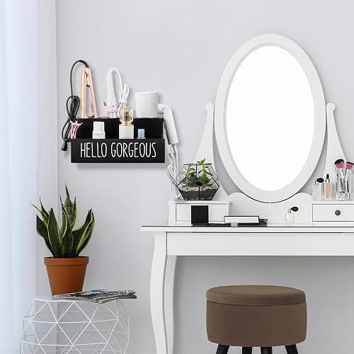Bivvclaz Hair Tool Organizer Wall Mount, Wooden Hair Dryer Holder Countertop, Hot Tools Organizer for Hair Styling Accessories, Bathroom Supplies Vanity Caddy for Curling Wand, Blow Dryer, Black - Black thumbnail 7
