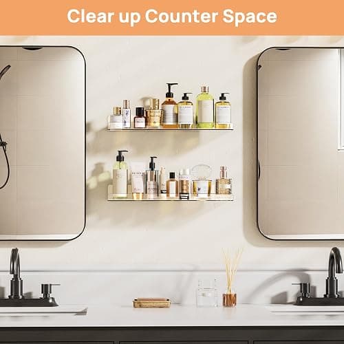 upsimples Acrylic Shelves for Bathroom Storage, 15" Floating Shelves Wall Organizer for Perfume, Make up, Skincare, Kids Bookshelf for Bedroom, Nursery, Living Room Decor, Clear, 2 Pack thumbnail 4