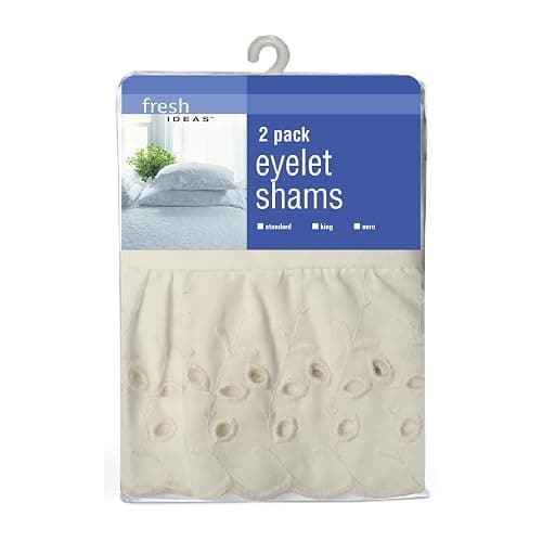 FRESH IDEAS Ruffled Bed Pillow Shams with Embroidered Eyelet Detail, Standard, Ivory, 2-Pack thumbnail 6