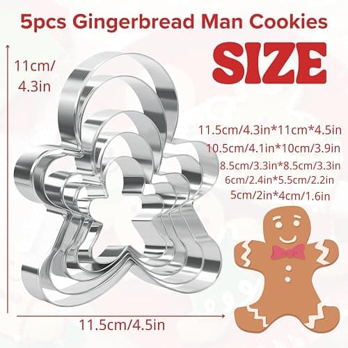 Gingerbread Man Cookie Cutter Set, 5 Pcs Stainless Steel | Classic gingerbread shapes for cookies, fondant, pastries, sandwiches and festive baking projects. thumbnail 7