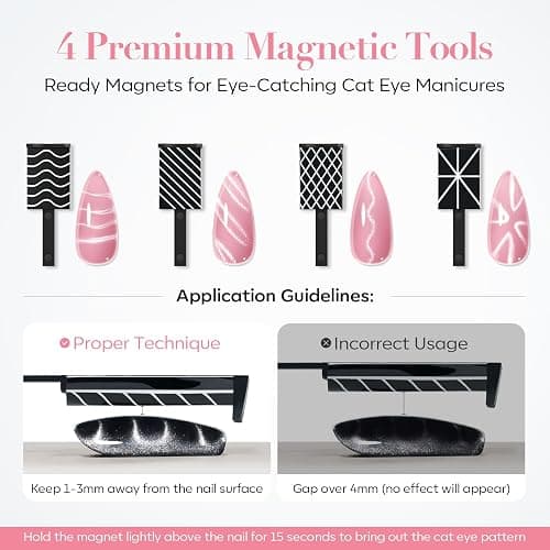 AzureBeauty Cat Eye Magnet Nail Art Tools-14PCS Powerful Cateye Gel Nail Polish Magnet Tools -Heart/French /Black Hole Magnet Sticks, DIY Glassy Cateye Nail Art Effects thumbnail 9
