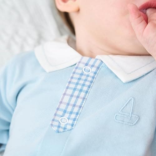 pureborn Baby Boy Romper One-Piece Cotton Outfit Summer Clothes 0-24M | Silky soft, breathable, sailor-themed, summer short sleeves, gentle on skin, snap button for easy on and off thumbnail 6