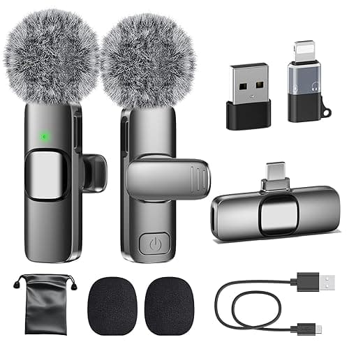PoP voice USB C Mini Microphone for iPhone 16/15/14/Android, Wireless Lavalier Microphone with Noise Reduction, Lapel Lav Mic for Vlog YouTube TikTok Recording, 12H, 65ft