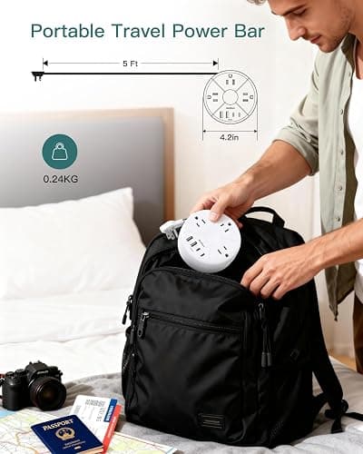 Addtam Travel Esstentials - Cruise Approved Power Strip with 5ft Retractable Cord, Ultra Thin Flat Plug, 3 Outlets 4 USB (2 USB C), Non Surge Protector for Travel/Cruise/Home/Dorm/Office, ETL Listed thumbnail 4