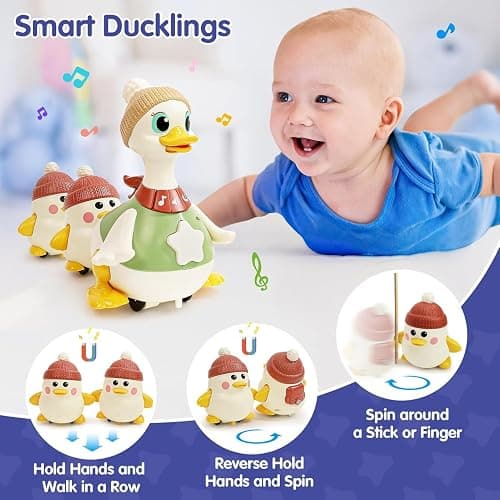 HOLA Baby Toys 6-12 Months Musical Dancing Duck Toy Set with Mama and Babys Tummy Time Toys, Crawling and Interaction Modes 1 Year Old Girl Boy Baby Stocking Stuffers thumbnail 4