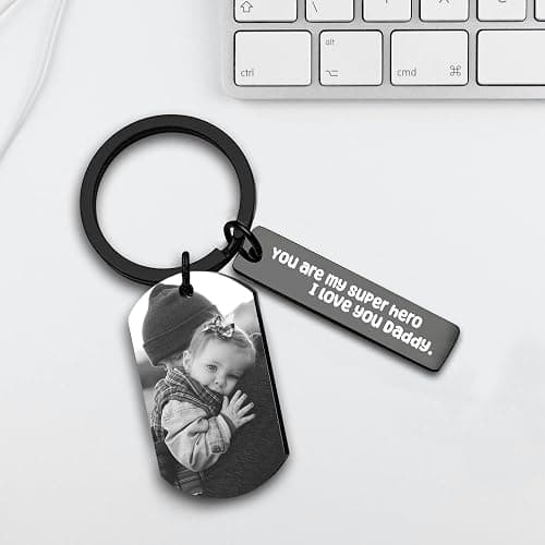 Blireana Personalized Drive Safe Keychain, Custom Couple Photo Keychain, Free Engraved KeyChain. thumbnail 2