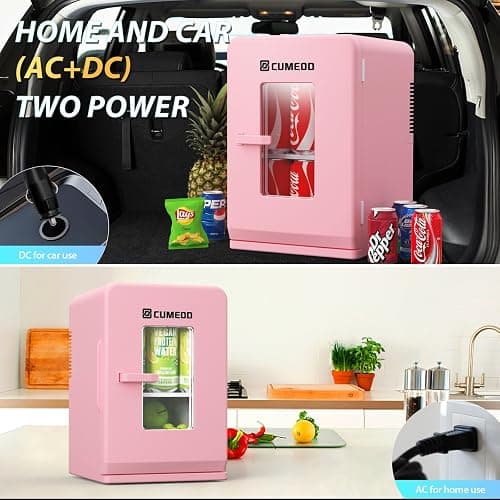 Cumeod 15 Liter/ 21 Dosen Mini Kühlschrank, 2 in 1 Kleiner Kühlschrank mit Kühl- und Heizfunktion, 12V DC/220V AC für Autos, Büros und Schlafsäle, Getränke, Kosmetik, Schwarz, Max- & Eco-Modus, Rosa thumbnail 3