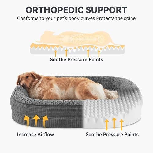 JOEJOY Orthopedic Dog Beds Large Sized Dog, XL Egg-Crate Memory Foam Pet Couch Bed with Bolster Sides, Waterproof Lining, Removable Washable Cover & Non-Slip Bottom, Grey thumbnail 2