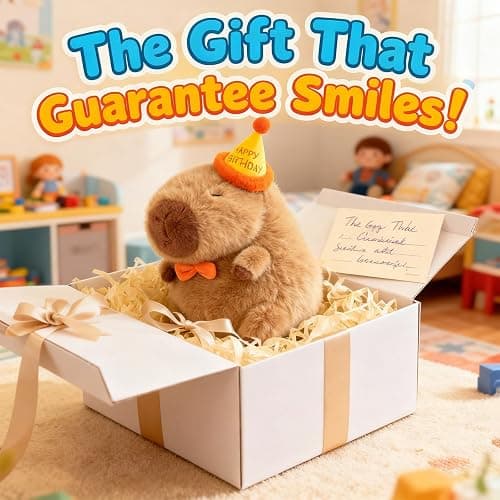 Wonfirang Capybara Plush with Birthday Hat, Kawaii Capybara Doll Stuffed Birthday Gifts Party Decoration, Cute Plush Toy for Girls Cartoon Fans thumbnail 4