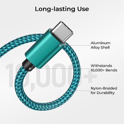 Basesailor for iPhone 17 16 Pro Max Car Carplay Cable 3Pack 3.3/6.6/10FT,USB A to USB C Car Charger Cord for iPad 10 Air 4 5,Mini 6 7,Apple 15 Plus,Samsung Galaxy S24 S25,Z Flip Fold,A54 A53 A52 A51 thumbnail 3