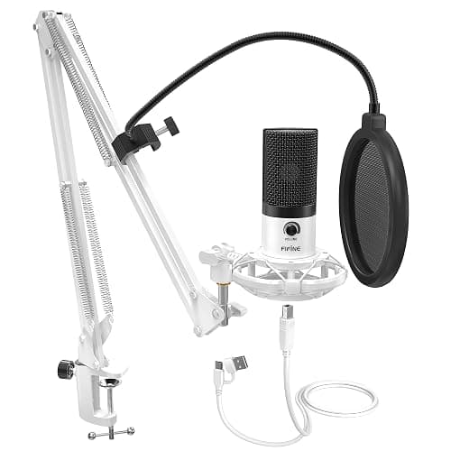 FIFINE USB Recording Microphone Kit, Studio Condenser Microphone for Vocals Music Creation, Voice-Over, Singing with Metal Boom Arm, 16mm Diaphragm, Podcast Mic Set-T669 White - Image 1