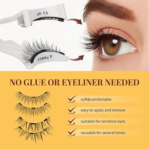QUEWEL Magnetic Eyelashes 2 Pair Reusable Magnetic Eyelashes with Applicator No Glue Needed Eyelashes Cat Eye Natural Look Lash Clusters Kit Easy to Wear and Remove(A08) thumbnail 6
