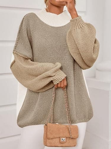Womens Oversized Tunic Sweaters Color Block  thumbnail 3