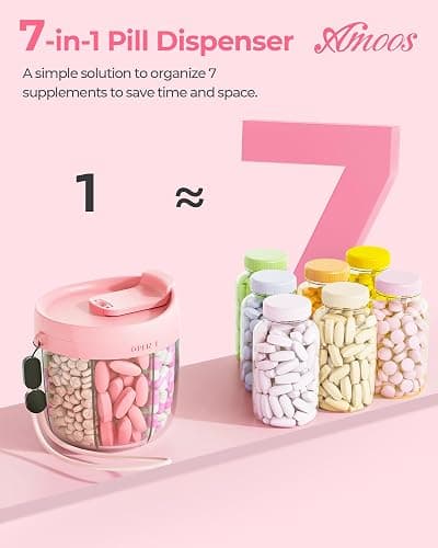 AMOOS Cute Pill Dispenser with 7 Compartments, Anti-Mix Pill Bottle Organizer, Portable Pill Organizer for Travel, Wide Mouth for Easy Access, BPA-Free Patented Pill Container, Travel Essentials, Pink thumbnail 6